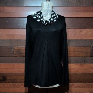 Simply Aster Black Long Sleeve Top with Polka Dot Collar